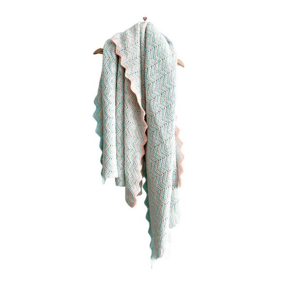 Granny Blanket Throw Crochet Knit Striped Pastel Bue/Green Peach Size 46.5x79 - Picture 5 of 11